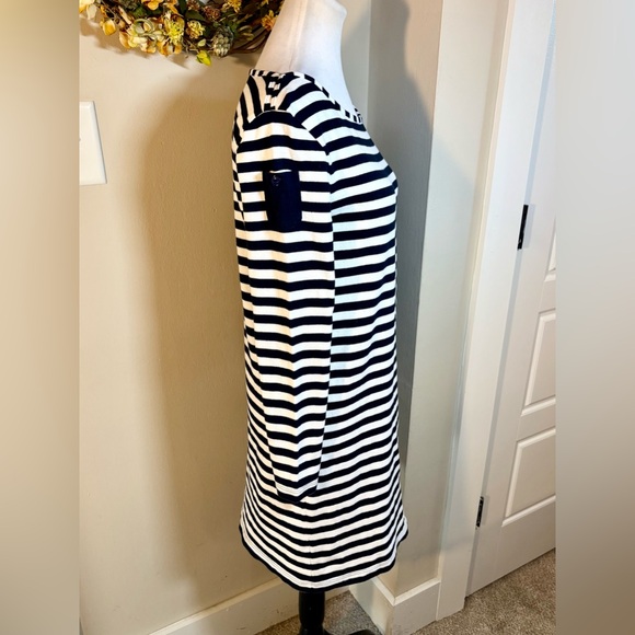 VINEYARD VINES Long-Sleeve Cotton Striped Navy/White Dress in Deep Bay Sz XS - Picture 5 of 11